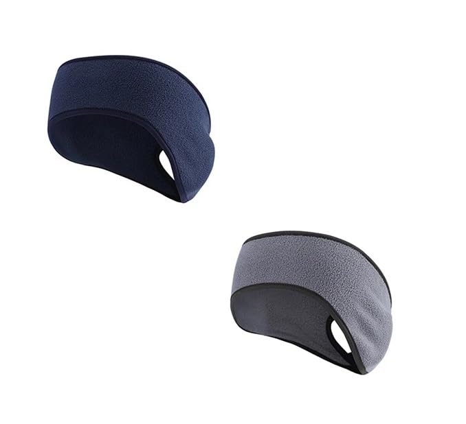 El Regalo 2 PCs Winter Fleece Ponytail Headbands- Ear Warmer/Earmuff Headbands with Ponytail for Men, Women, Girls, Boys Fleece Ear Warmers Headband for Cold Weather Ski Yoga (Grey & Blue)