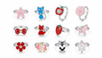 El Regalo 12 Pcs Cute Adjustable Rings Set for Kids/Girls/Women - Colorful Cartoon Enamel Finger Rings | Adjustable Cute Jewelry Gift Box - Butterfly, Flower, Bow, Heart, Cherry Designs (Style-4)