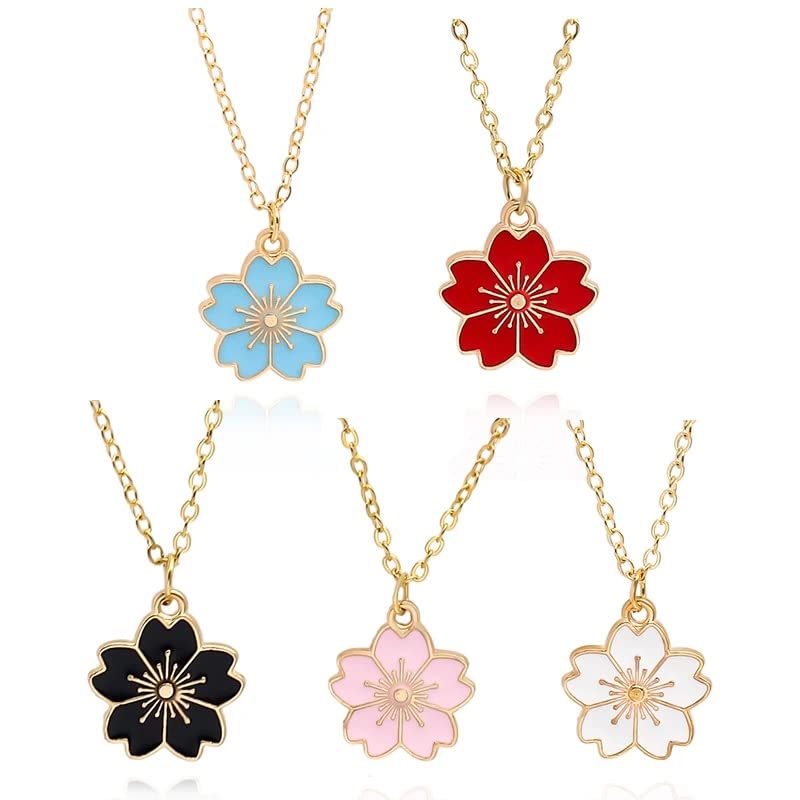 El Regalo 5 PCs Pendant Necklace Combo Set for Girls/Kids/Teens & Women - Flowers, Pearls Shell, Rainbow, Unicorn, Star, Heart Charms (Flower)
