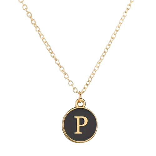 El Regalo Name Initials Personalized Letter Unisex Pendant Necklace- Enameled Name Letter Small Pendant with Stainless Steel Chain (P Letter)