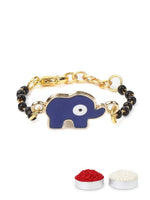 El Regalo Cute Evil Eye Nazaria Bracelet Rakhi for Babies/Kids with Roli Chawal, Rakhi Message card in Rakhi Gift Box- Baby Nazaria Rakhi (Blue Elephant Nazaria Rakhi)