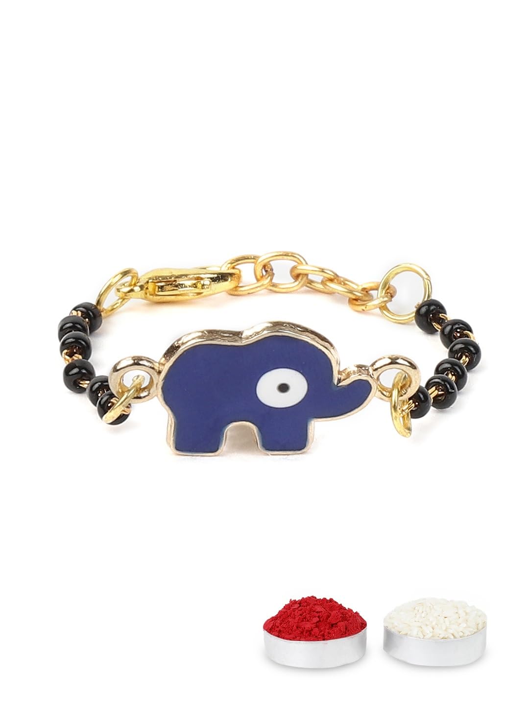 El Regalo Cute Evil Eye Nazaria Bracelet Rakhi for Babies/Kids with Roli Chawal, Rakhi Message card in Rakhi Gift Box- Baby Nazaria Rakhi (Blue Elephant Nazaria Rakhi)