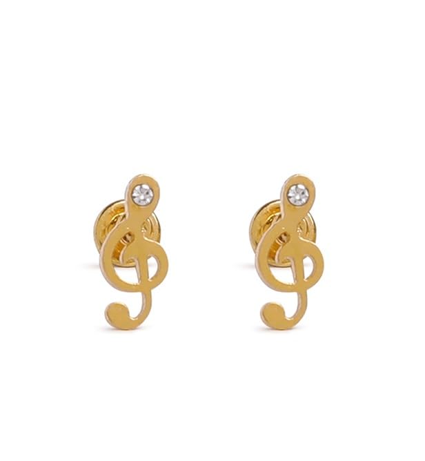 El Regalo Musical Notes Treble Clef Tiny Stud/Music Symbol Earrings for Kids, Girls & women (Golden)