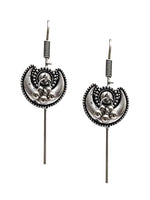 El Regalo Oxidized German Silver Needle Ear Wrap Earrings- Quirky Fashions Pin Bugadi Earrings (Crescent Moon with Ghungroo)