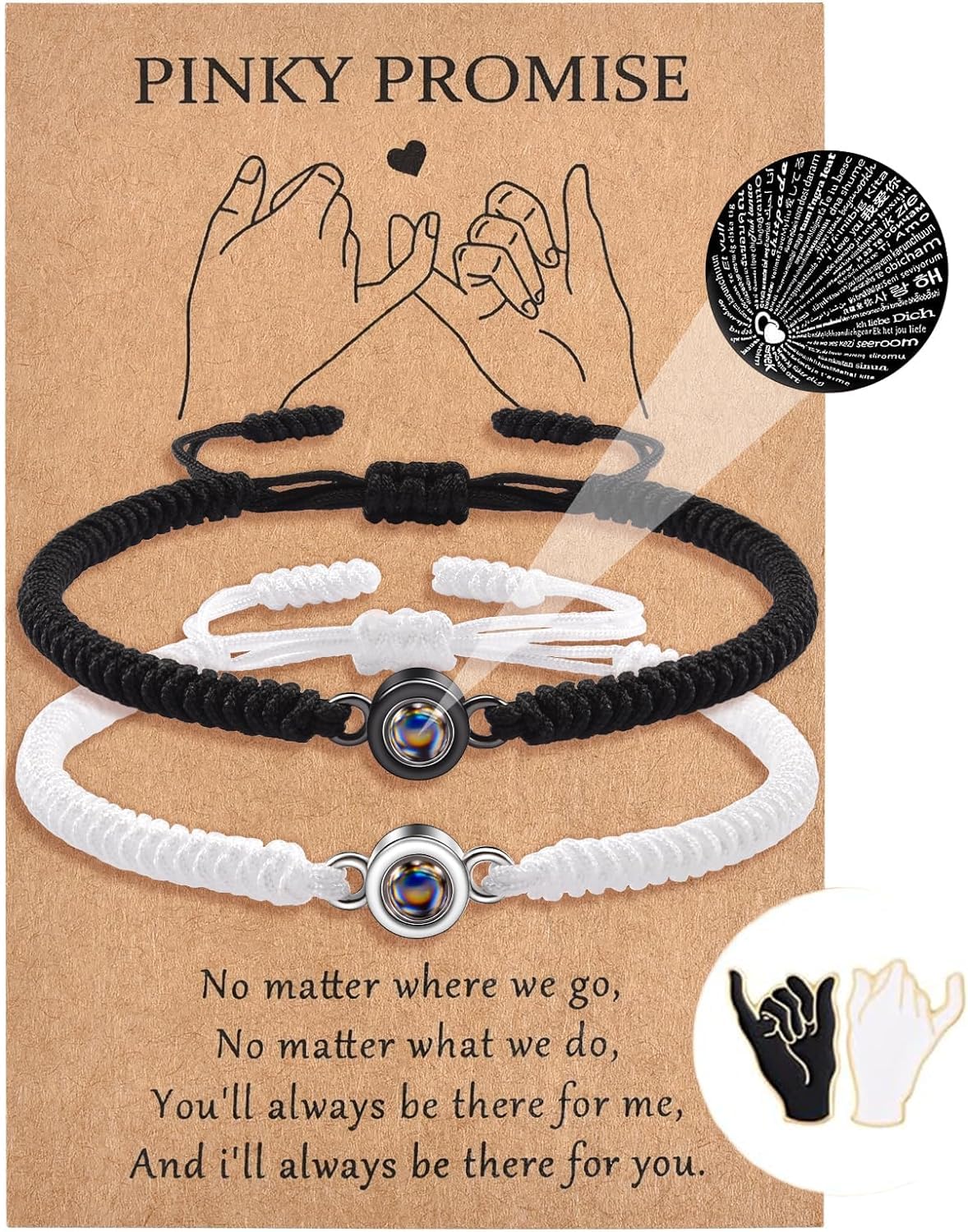El Regalo Unisex-Adult 2Pcs I Love You 100 Languages Matching Couple Bracelets Set - Pinky Promise Valentines Day Gift (Pinky Promise)
