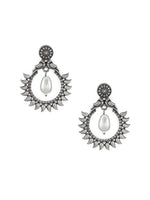 El Regalo Women's & Girl's Traditional Pearl Drop Oxidized Brass Stud Earrings in Antique Silver Finish- Versatile Earrings for Western & Traditional Outfits