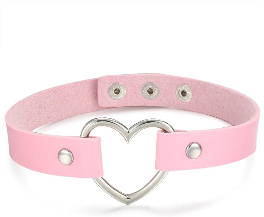 El Regalo Vintage PU Leather Love Heart Choker Necklace for Girls/Women- Western Gothic Punk Collar Choker Necklace (Pink)