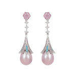 El Regalo Vintage Elegant Palace Style Luxury Pearl CZ Earrings for Women - Shiny Pink Zirconia Bridal Wedding Party Jewelry