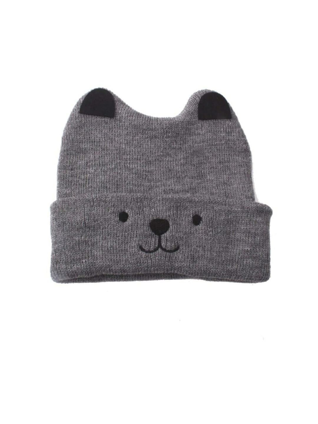 EL REGALO Kids Grey & Black Self Design Wool Beanie