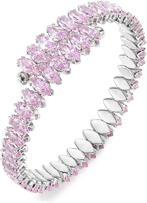 El Regalo Marquise Cut Crystals Tennis Bracelet for Women - Adjustable Bypass Wrap Bracelet, Cubic Zirconia Jewelry Gift (Pink)