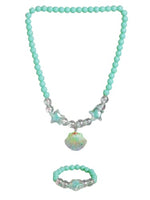El Regalo 1 Pair Girls Kids Colorful Jewelry Sets | Colorful Princess Star/Mermaid Beaded Necklace & Bracelet Sets, Princess Necklace Bracelet Set for Girls (Grassy Green Shell Jewelry Set)
