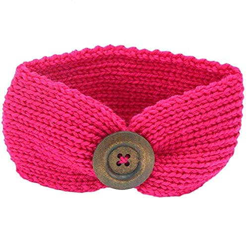El Regalo Baby Woolen Knitting Infant Button Headbands Turban Head Wrap Knotted Hair Band for Girls & Boys (Rose Pink)