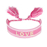 El Regalo 1 PC Knitted Motivational/Love/Friendship Unisex Adjustable Bracelet for Girls/Boys/Men & Women (Love- Pink)
