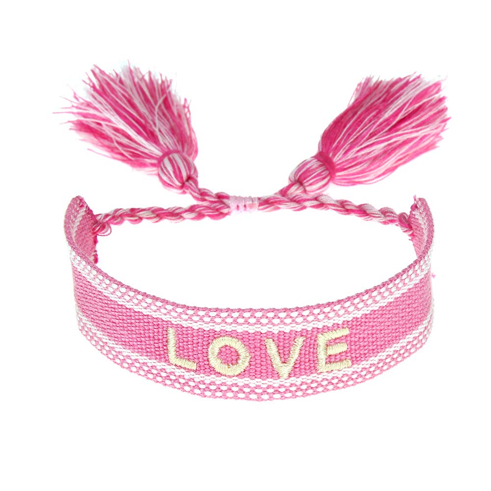 El Regalo 1 PC Knitted Motivational/Love/Friendship Unisex Adjustable Bracelet for Girls/Boys/Men & Women (Love- Pink)