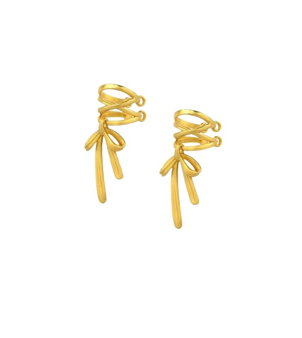 El Regalo Fashionable & Elegant Matt Finish Ear Cuffs for Non Piercing Earrings- Ballet Hollow Cross Ribbon Ear Clips for Girls, Trendy Versatile Clip On Cuff Earrings for Girls & Women (Gold Matte)