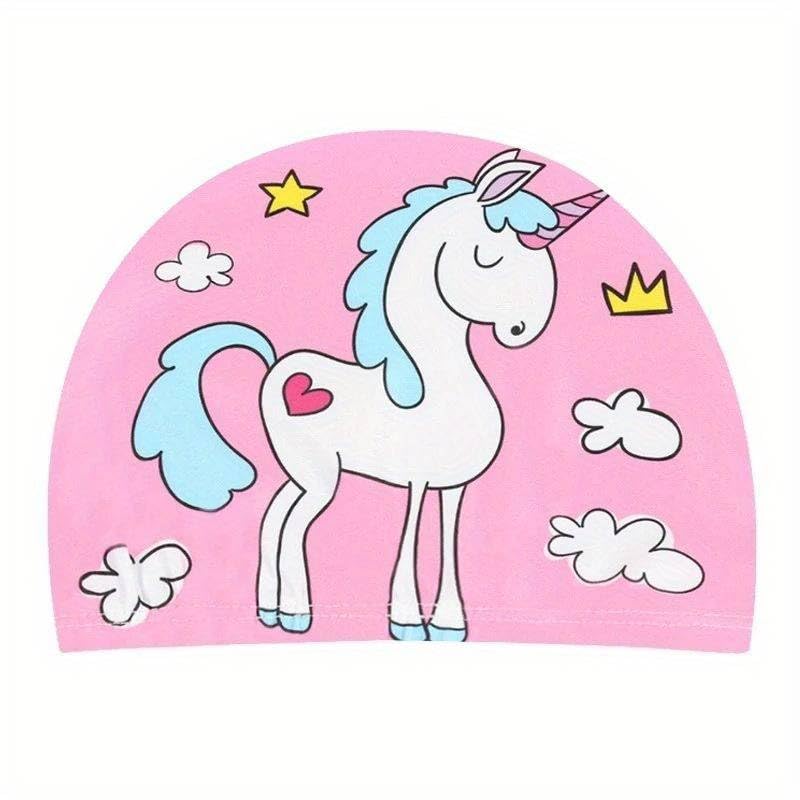 El Regalo 1PC Cute Cartoons/Animal Printed Kids/Babies Swimming Cap (1-6 Years Old) Comfortable Breathable Polyester Fabric Swimming Caps (Not Waterproof) (Unicorn Swimming Cap)
