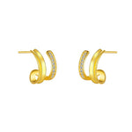 El Regalo Cute Double C-Shaped Gold Plated Stud Earrings for Girls & Women | Western Dual Layered Hoop Spiral Studs | Minimalist Cubic Zirconia Jewelry