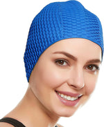 El Regalo 1 PC Silicon Bubbled Swimming Cap for Teens/Adults- Silicone Thickened Long Hair Silicone Swimming Cap (Blue)