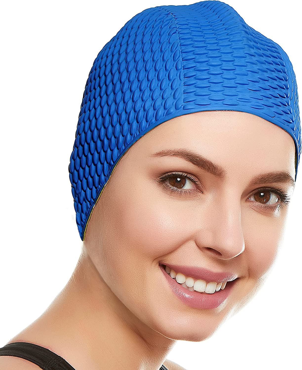 El Regalo 1 PC Silicon Bubbled Swimming Cap for Teens/Adults- Silicone Thickened Long Hair Silicone Swimming Cap (Blue)