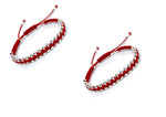 El Regalo Womens 2 Pcs Handmade Beaded Nazaria/Nazar Bracelet Cum Anklet Set- Black & Red Thread Anklet/Bracelet Set (Red Silver)