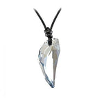 El Regalo Wolf Tooth Austria Crystal Pendant Adjustable Black Cord Unisex Necklace for Women & Men (White)