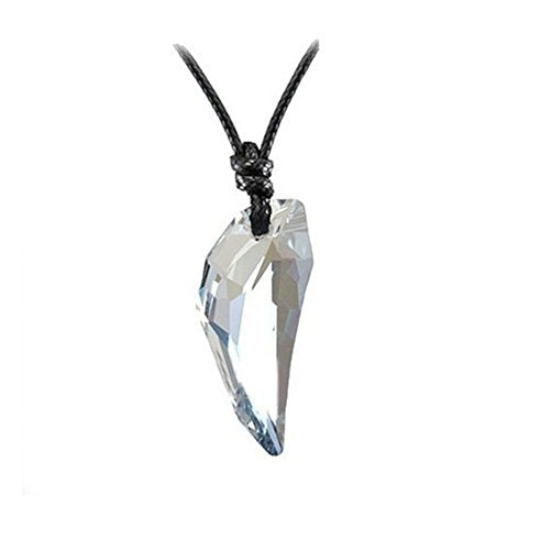 El Regalo Wolf Tooth Austria Crystal Pendant Adjustable Black Cord Unisex Necklace for Women & Men (White)