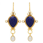 El Regalo Beautiful Traditional Drop Earrings with Pearls for Women & Girls - Elegant Gold Plated Hook Earrings (Blue Sapphire)