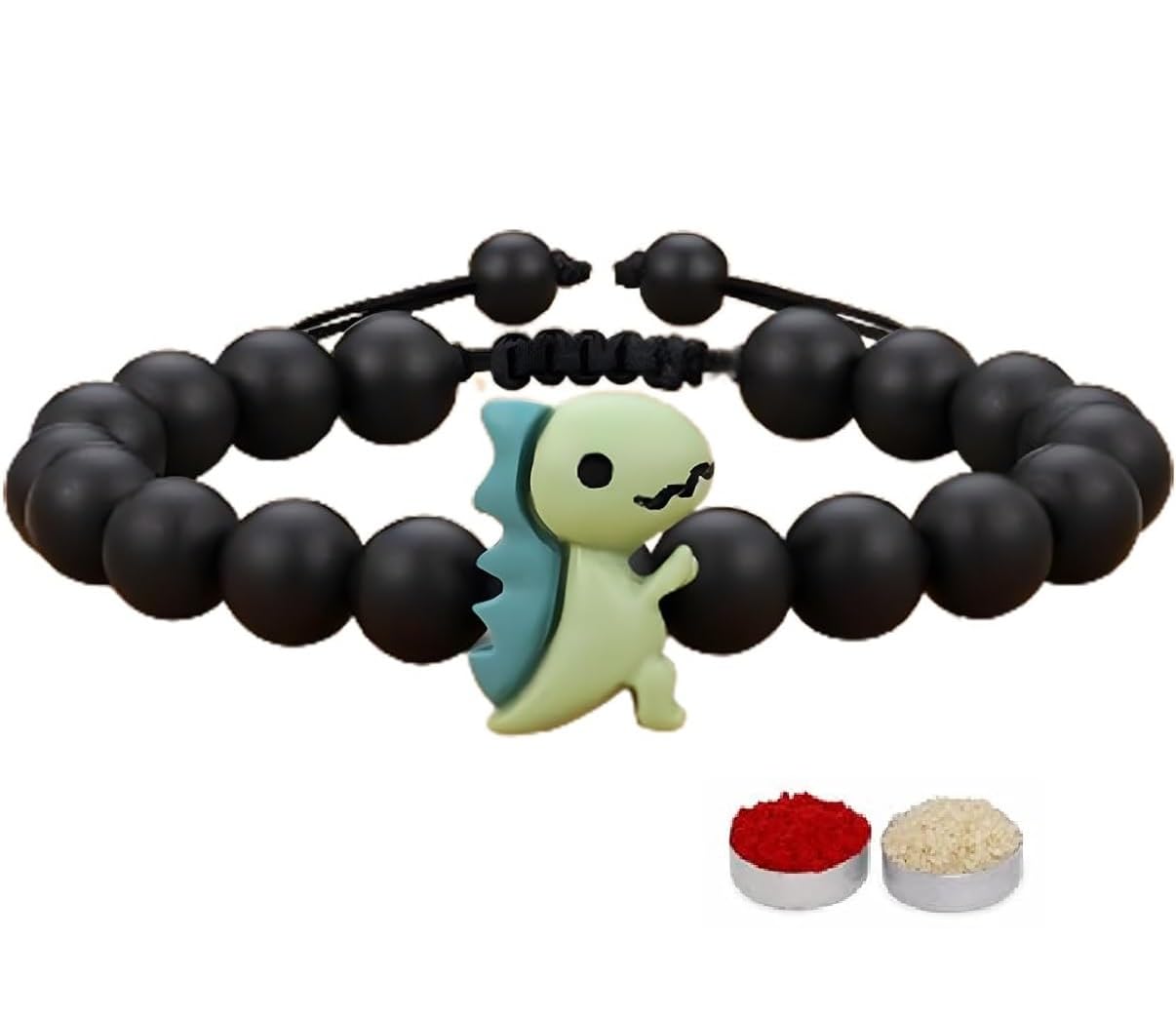 El Regalo Cute Dinosaur Rakhi for Brother- Unique Dinosaur Bracelet Rakhi for Bhai with Roli Chawal, Rakhi Message Card in Rakhi Gift Box (Black)