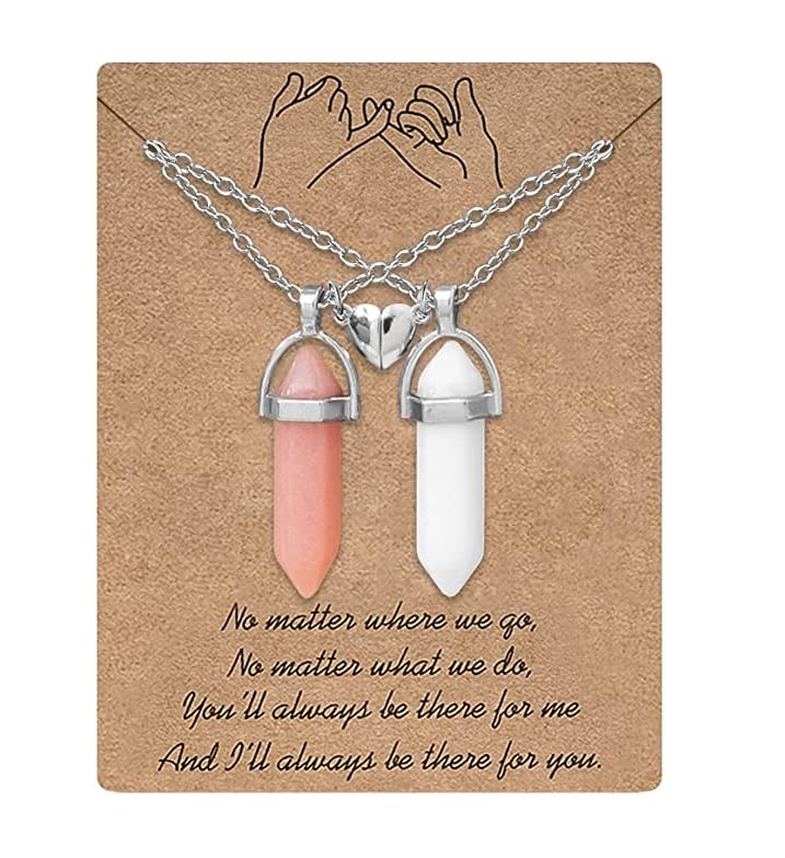El Regalo Unisex 2Pcs/Set Crystal BFF Best Friend Magnetic Couple Matching Split Heart Pendant Necklaces for Besties/Couples - Valentines Day Gift (Peach & Off White)