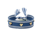 El Regalo Bohemian Style Heart Charm Rivet Tassel Unisex Bracelet | Handcrafted Woven Rope Bracelet with Golden Heart Charms and Adjustable Knot Closure (Blue)