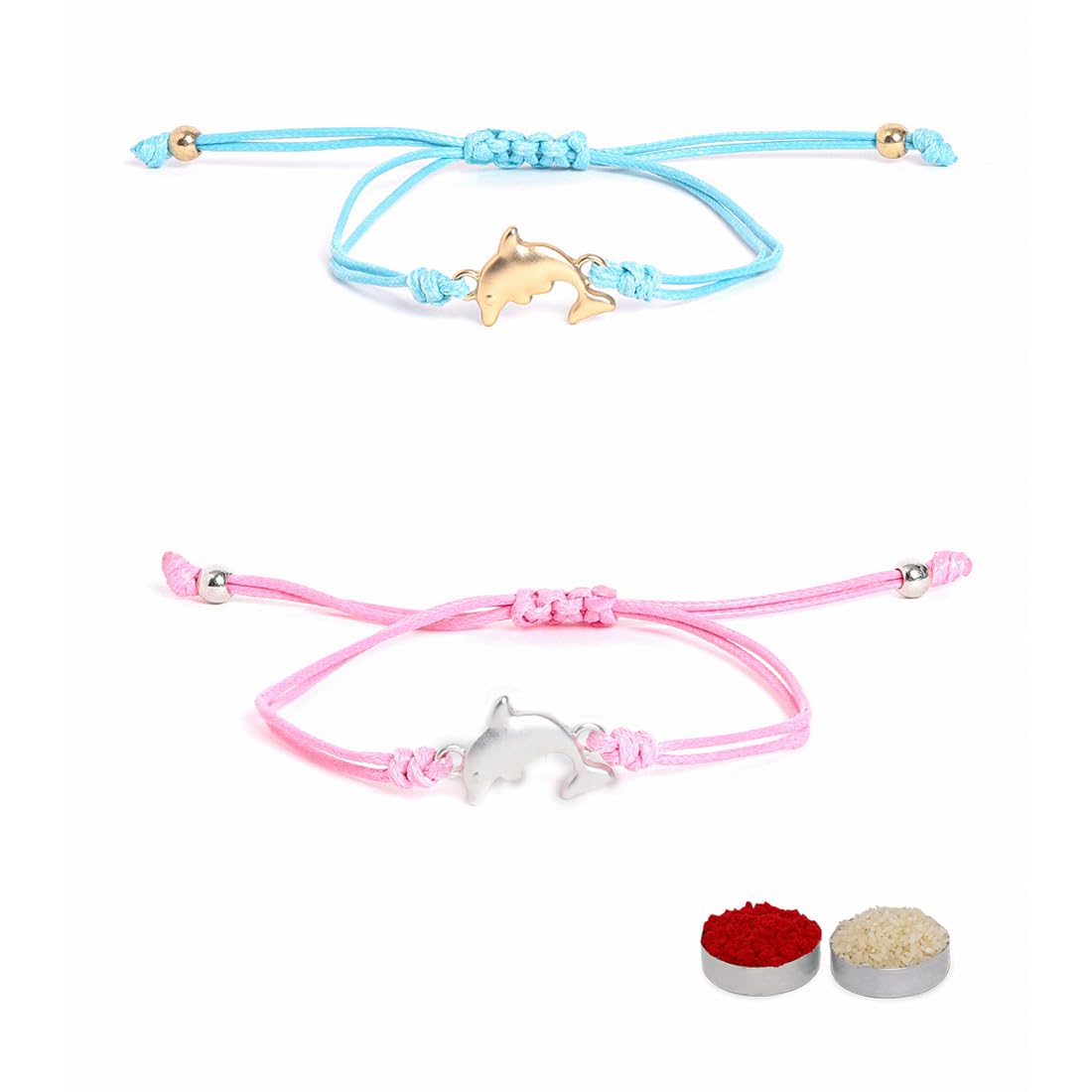 El Regalo 2PCs Cute Kids Bracelet Rakhi Combo Sets- Fancy Kids Rakhi for Brother/Sister with Roli Chwal, Rakhi Message Card in Rakhi Box for Babies/Toddlers/Kids (2 Dolphins Rakhi)