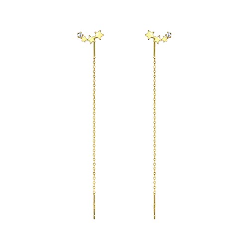 El Regalo Gold Plated Plated Minimalist Long Thin Tassel Elegant Threader Dangle Chain Earrings for Girls & Women (Star Stud Tassel)
