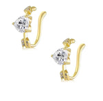 El Regalo 1pair Tiny Arrow Through Heart Shaped CZ Crystal Decor Clip-On Earring for Girls & Women, Non Piercing Cuff Heart Cartilage Earrings