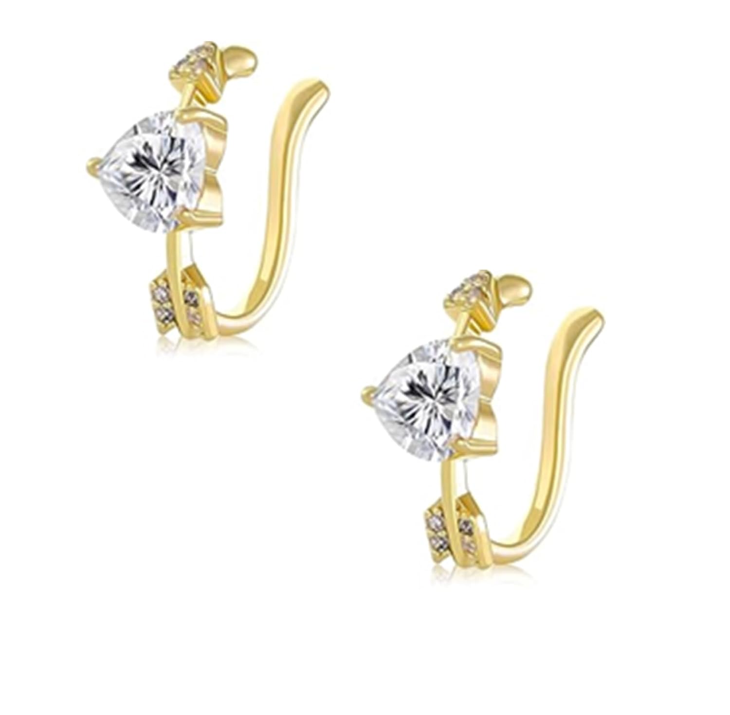El Regalo 1pair Tiny Arrow Through Heart Shaped CZ Crystal Decor Clip-On Earring for Girls & Women, Non Piercing Cuff Heart Cartilage Earrings