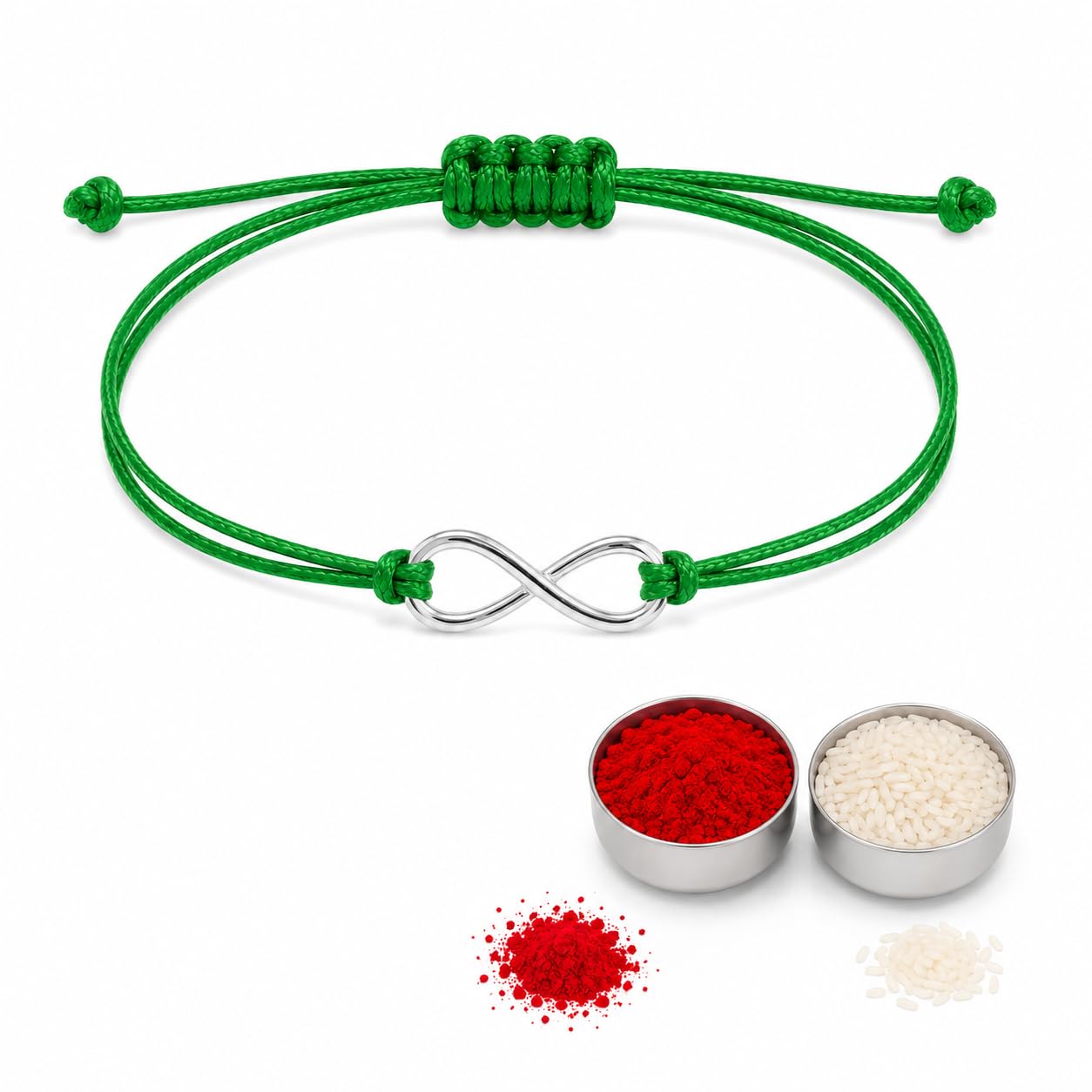 El Regalo 1PC Minimalist Infinity Rakhi for Brother- Simple Infinity Rakhi with Roli Chawal, Rakhi Message Card in Rakhi Gift box for Brother (Green)