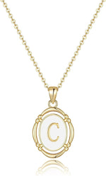 El Regalo Unisex Vintage Style Waterproof Name Initial Letters Pendant Necklaces - Stainless Steel Golden Initials Jewelry - Hypoallergenic Letters Pendant Chain (Letter C)