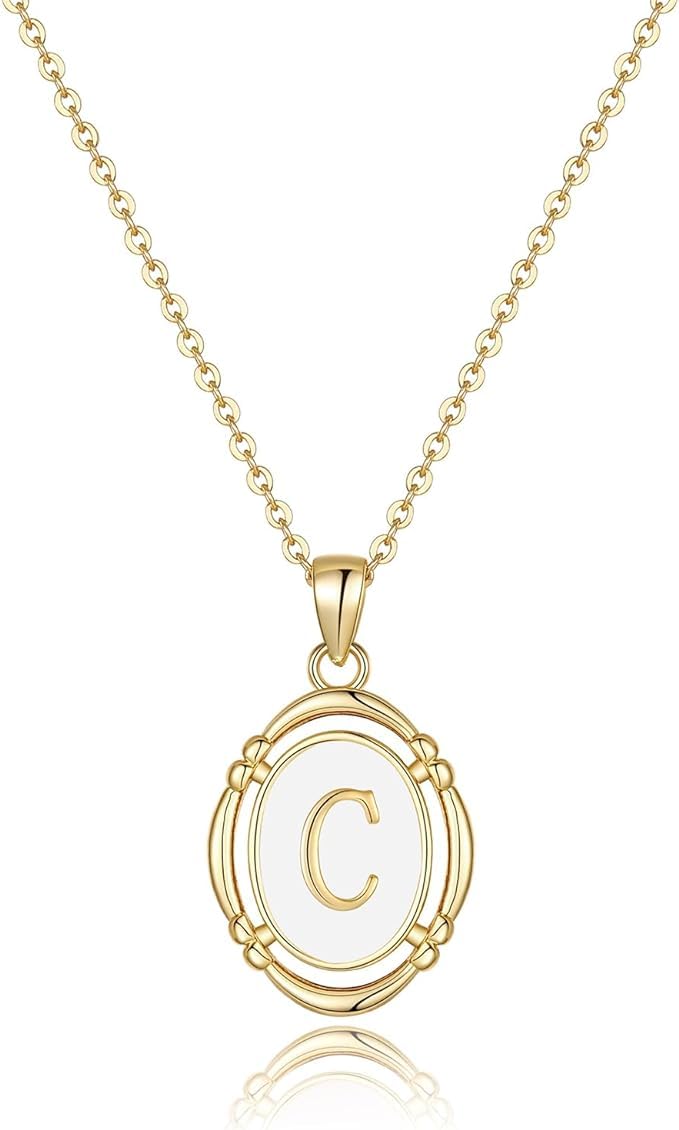 El Regalo Unisex Vintage Style Waterproof Name Initial Letters Pendant Necklaces - Stainless Steel Golden Initials Jewelry - Hypoallergenic Letters Pendant Chain (Letter C)