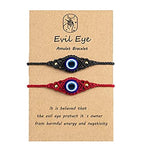 El Regalo 2 PCs Lucky Evil Eye Handwoven Adjustable Unisex Bracelets - Protection Evil Eye Bracelet Set (1 Black & 1 Red)
