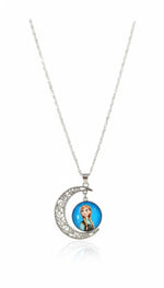 El Regalo Princess Crescent Moon Pendant Necklace for Girls- Enchanted Fairytale Character Jewelry with Filigree Detail, Silver-Tone Chain, Perfect Birthday Return Gift or Party for Toddlers and Kids (Style-3)