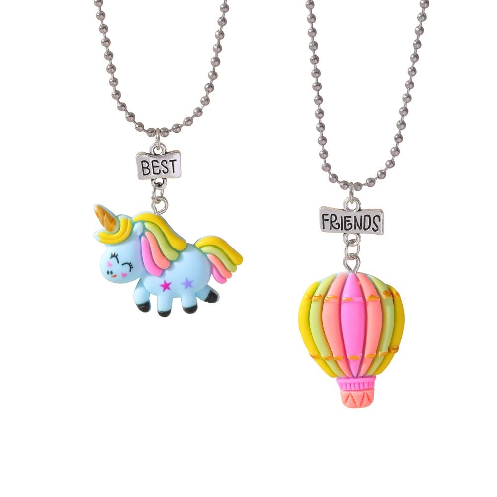 El Regalo 2 PCs Cute Best Friend BFF Colorful Chain Necklaces Set for Kids/Girls/Besties/Soul Sisters- Rainbow, Ice-Cream, Unicorn, Baloon, Candy Charms Pendant Necklaces Set for 2 (Option-2)