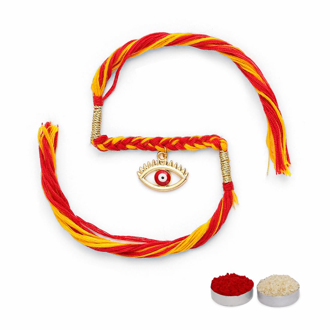 El Regalo 1 PC Moli Rakhi for Bhaiya - Rakshabandhan Moli Charms Rakhi with Message Card & Roli Chawal Shagun in Rakhi Box (Evil Eye Moli Rakhi-2)