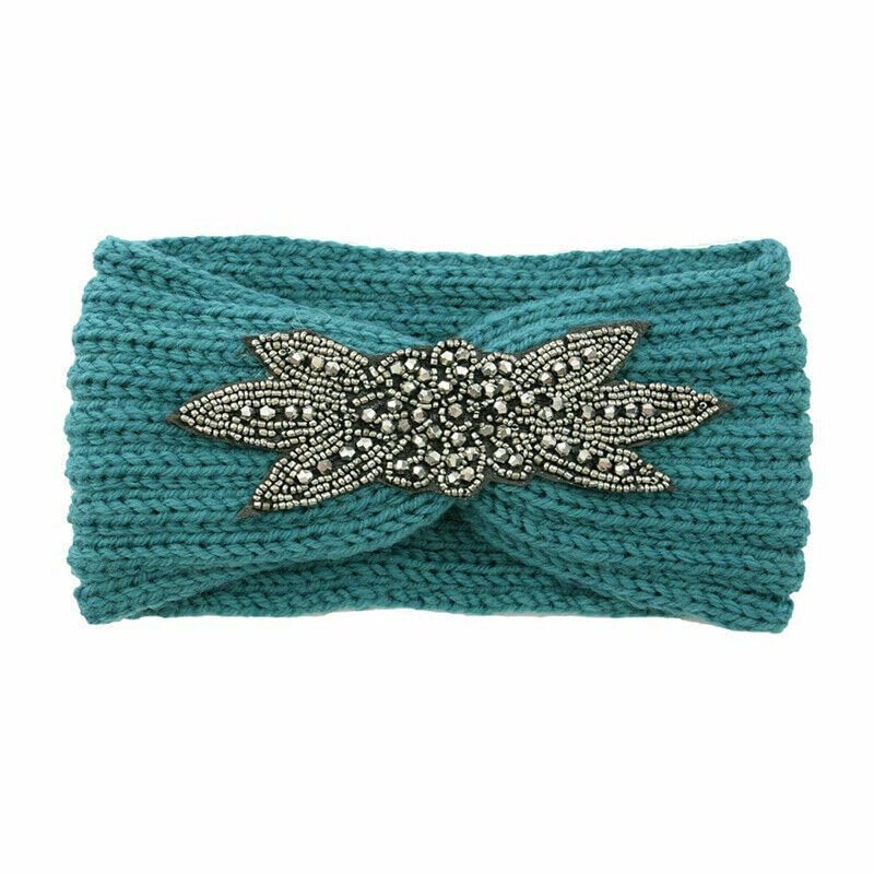 El Regalo 1 PC Winter Knitted Sequin Flower Headband Ear Warmer for Girls & Women - Headwrap with 3D Sequin flower- Ear Warmer Hair Muffs Band | Winter Designer Headbands (Teal Green)