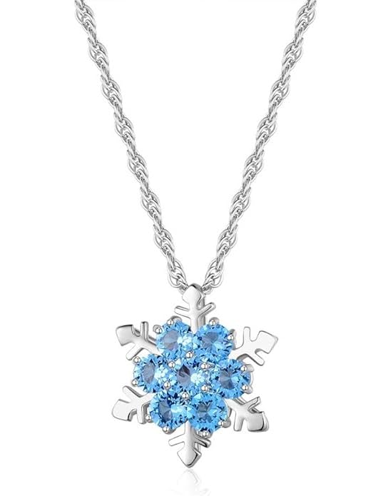 El Regalo Small Snowflakes Inlaid Rhinestones Crystal Pendant Necklace for Girls & Women (Light Blue)