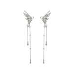 El Regalo Fairy Butterfly Tassel Non Piercing Cuff Earrings - Long Angel Wings Ear Bone Clip Earring for Non Pierced Ears