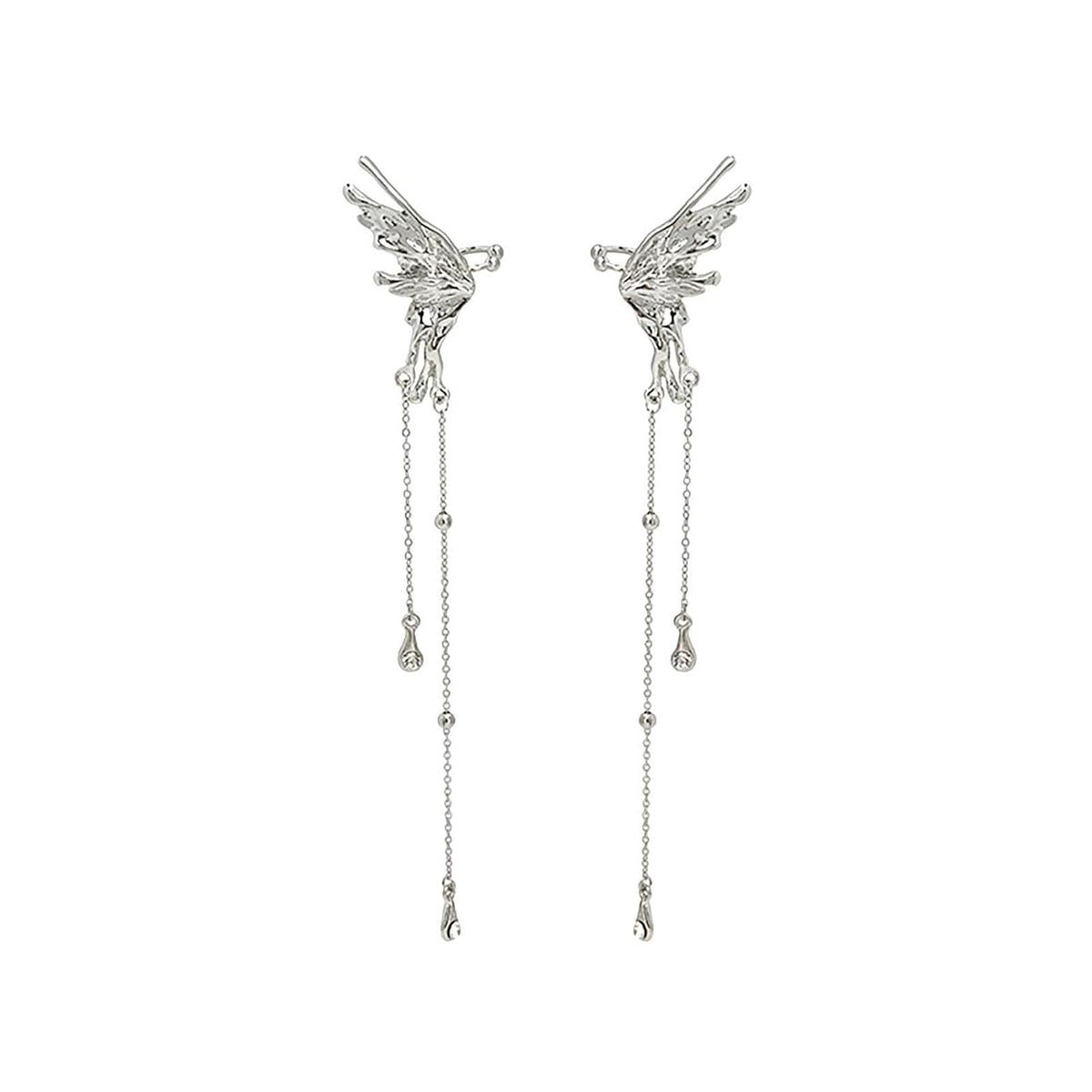 El Regalo Fairy Butterfly Tassel Non Piercing Cuff Earrings - Long Angel Wings Ear Bone Clip Earring for Non Pierced Ears