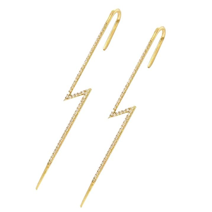 El Regalo 2PCs Fancy Lightning Bolt Edgy Hook Pin Ear Cuff Earring for Girls & Women - Ear Crawler Ear Pins (Gold)