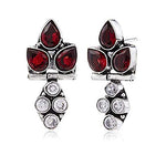 El Regalo Women's Silver Plated Statement Earrings with Stones | Silver Vintage Oxidized Earrings for Girls & Women (Red & White)