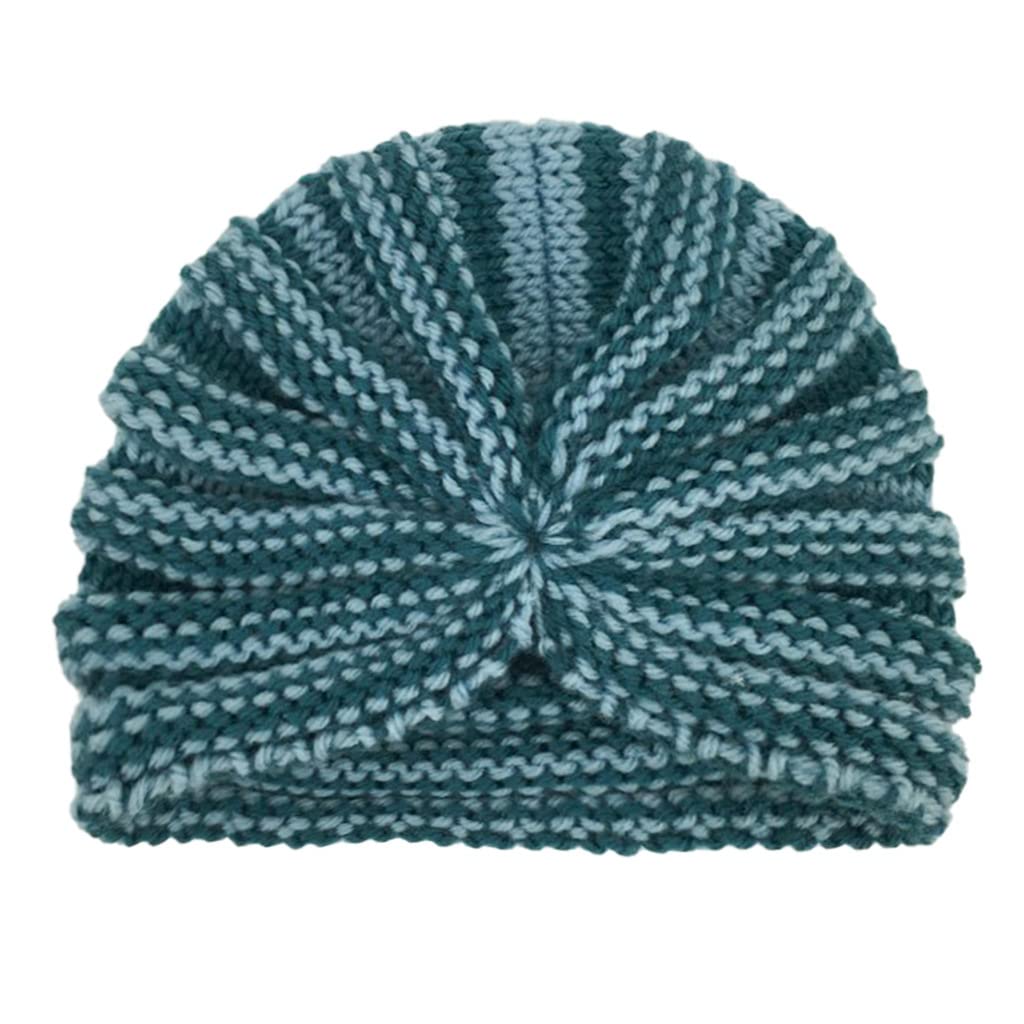 El Regalo 1 PC Baby Winter Knitted Turban Cap- Infant Baby's Headwrap Turban Cap- Baby Winter Turban Hat Warm Knitted Beanie Cap (Blue & Sea Green Shade)