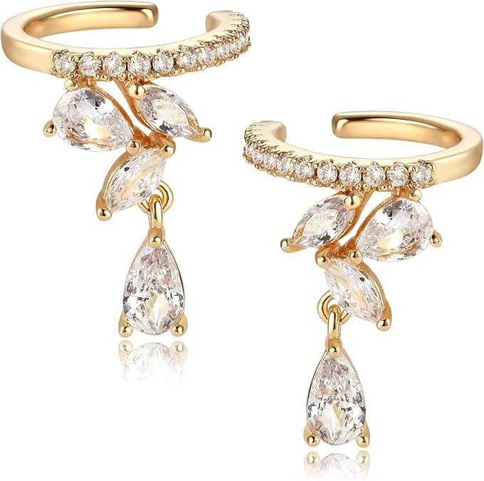 El Regalo Fancy CZ Ear Cuffs for Girls/Women- Non Pierced Ear Cartilage Clip On Wrap Hoop Earrings- Cubic Zirconia Cartilage Ear Clip On Ear Wraps
