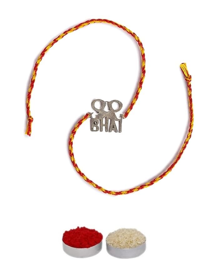 El Regalo 1 PC OM/Veera/Bhai Moli Thread Rakhi for Brother- Auspicious OM/Aum Mauli Rakhi with Roli Chawal, Rakhi Message Card in Rakhi Gift Box (Bhai Moli Rakhi)